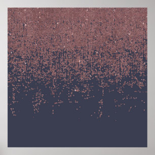 Bezaubernder Rosen-Goldmarine-Blau-Glitzer Ombre Poster