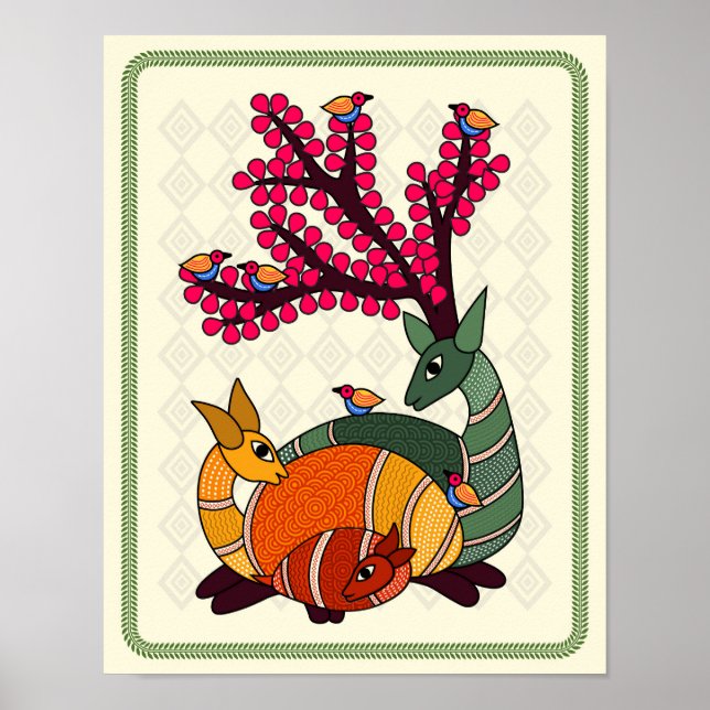 Bezaubernder Stag: Madhubani Art Poster (Vorne)