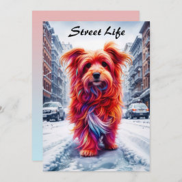 Bezaubernder Straßenhund in frostiger Winterstadt Einladung