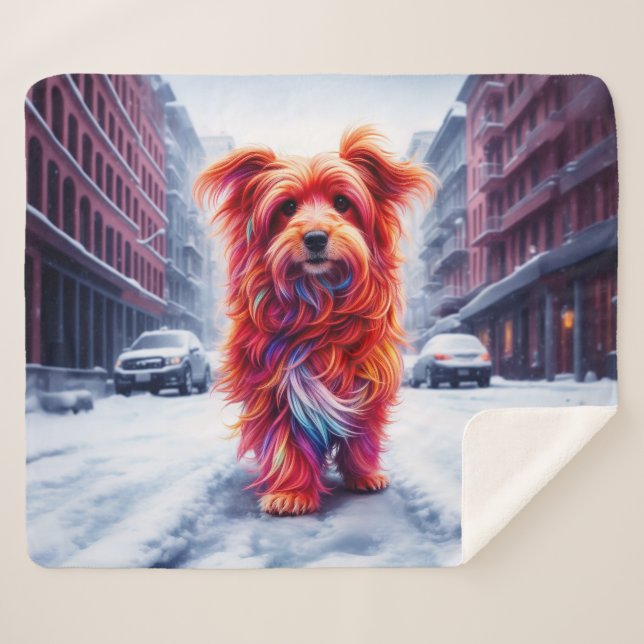 Bezaubernder Straßenhund in frostiger Winterstadt Sherpadecke (Vorderseite (Horizontal))