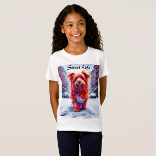 Bezaubernder Straßenhund in frostiger Winterstadt T-Shirt