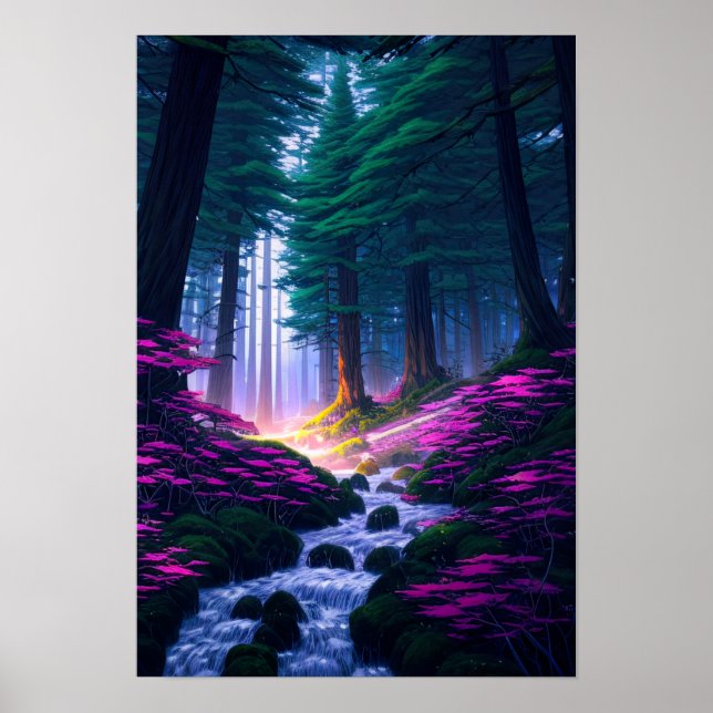 Bezaubernder Wald, ein Paradies für rosa Blume Poster (Vorne)