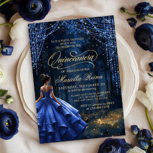 Bezaubernder Wald Royal Blue Quinceañera Einladung
