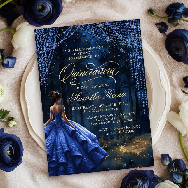 Bezaubernder Wald Royal Blue Quinceañera Einladung (Von Creator hochgeladen)