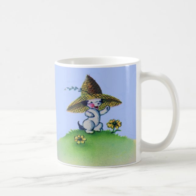 bezaubernder Welpenhund mit großem Strohhut Kaffeetasse (Rechts)