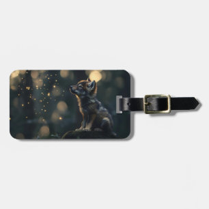 Bezaubernder Wolf, der Fireflies beobachtet Gepäckanhänger