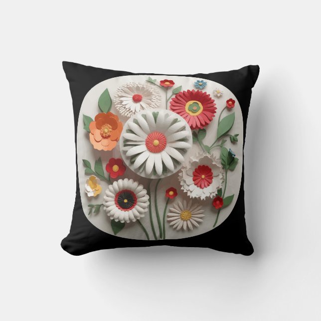 Bezauberndes 3D Floral Round Design Kissen (Vorderseite)