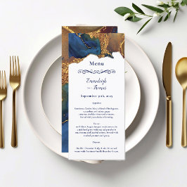 Bezauberndes Abstraktes Blue Gold Hochzeitmenü Menükarte