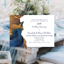Bezauberndes Abstraktes Blue Gold Hochzeitstag Einladung