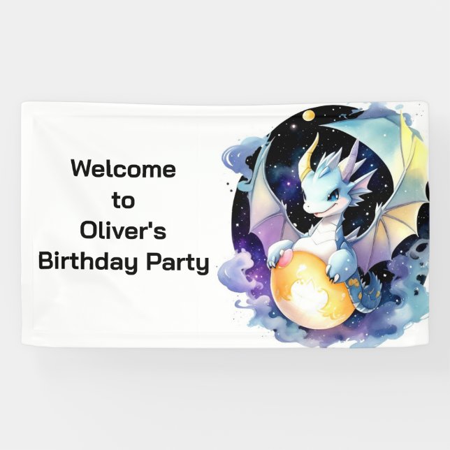 Bezauberndes Baby Dragon Whimsy Birthday Banner (Horizontal)