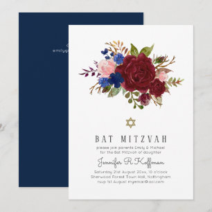 Bezauberndes BAT MITZVAH in blauem Rosa Einladung