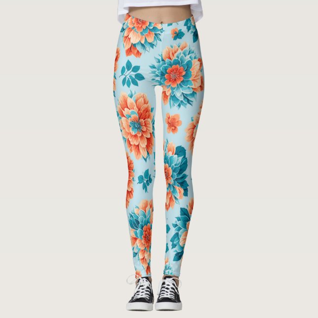 Bezauberndes Blau- und Orangefarbenes Design: Deli Leggings (Vorderseite)