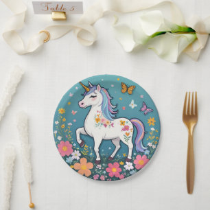 Bezauberndes Blumenhorn Pony Pappteller