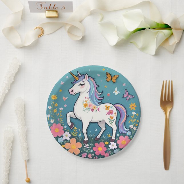 Bezauberndes Blumenhorn Pony Pappteller (Hochzeit)