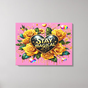 Bezauberndes Bouquet mit goldenen Rose und Herz24x Leinwanddruck