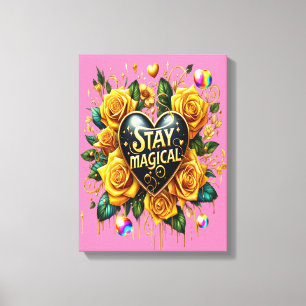 Bezauberndes Bouquet mit goldenen Rose und Herz 12 Leinwanddruck