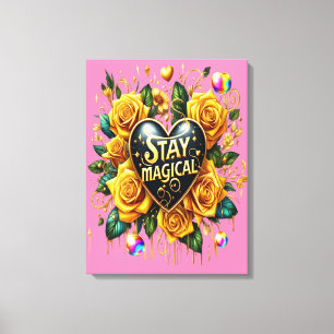 Bezauberndes Bouquet mit goldenen Rose und Herz 18 Leinwanddruck