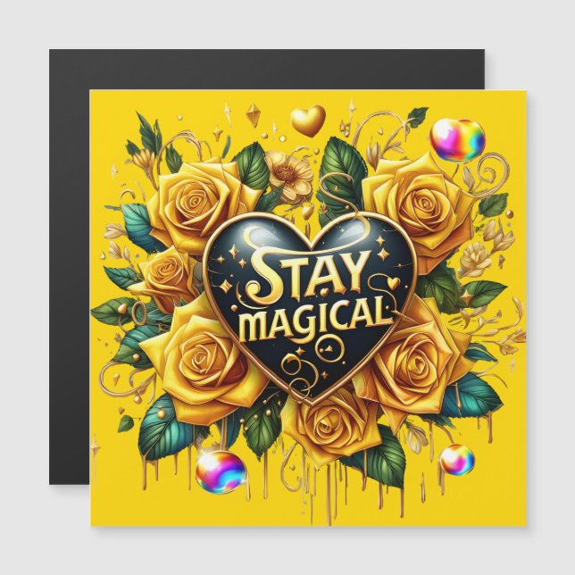 Bezauberndes Bouquet mit goldenen Rose und Herz Magnetkarte (Vorne/Hinten)