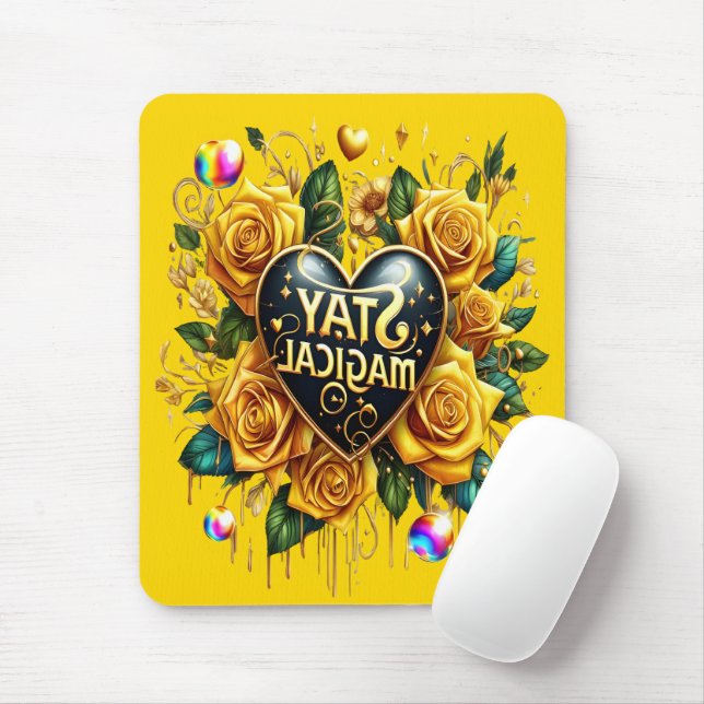 Bezauberndes Bouquet mit goldenen Rose und Herz Mousepad (Mit Mouse)