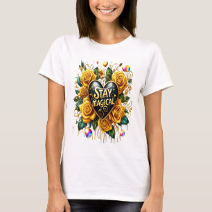 Bezauberndes Bouquet mit goldenen Rose und Herz T-Shirt