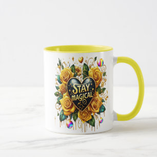 Bezauberndes Bouquet mit goldenen Rose und Herz Tasse