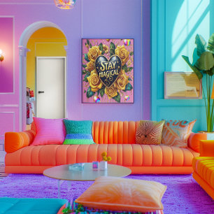 Bezauberndes Bouquet mit goldenen Rose und Herzens Poster