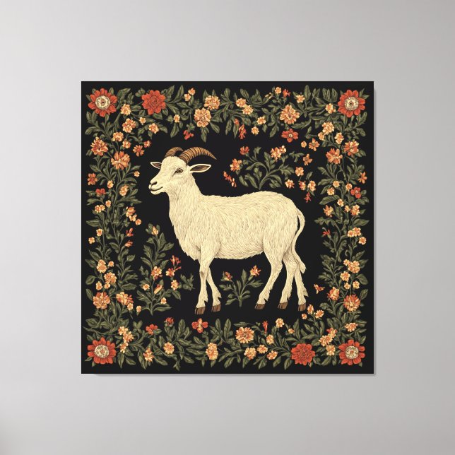 Bezauberndes Design von Ziegen und Blumen Leinwanddruck (Vorderseite)