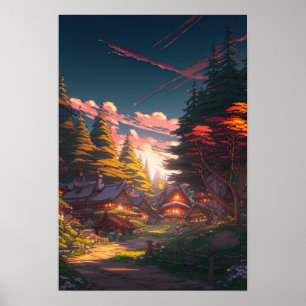 Bezauberndes Dorf, ein verstecktes Gedicht im Wald Poster