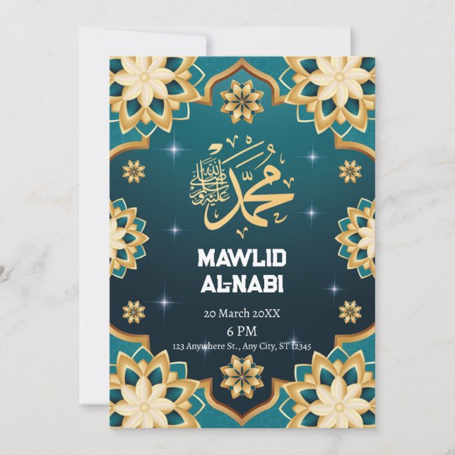 Bezauberndes Eid Mawlid Al-Nabi Party Einladung (Vorderseite)