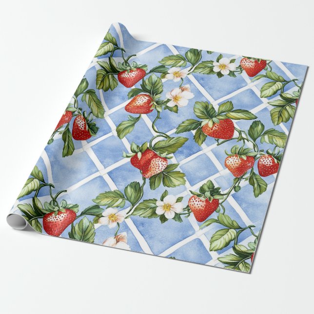 Bezauberndes Erdbeermuster & Leaf Muster - Vintag  Geschenkpapier (Ungerollt)