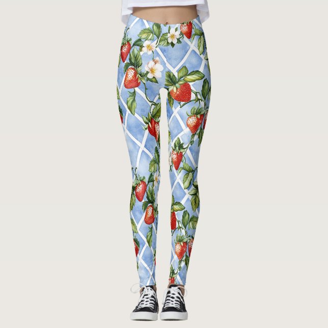 Bezauberndes Erdbeermuster & Leaf Muster - Vintag  Leggings (Vorderseite)