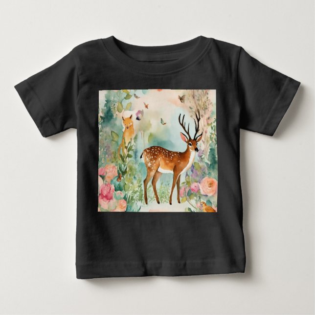 "Bezauberndes Forest Animal Fantasy Zoo Art Baby Baby T-shirt (Vorderseite)