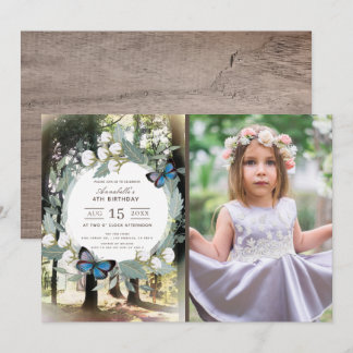 Bezauberndes Forest Butterfly Foto Girl Birthday Einladung