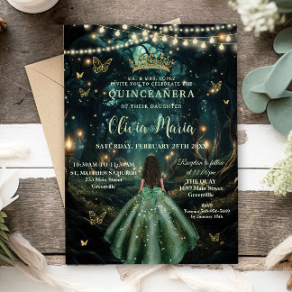 Bezauberndes Forest Emerald Green Dress Quinceañer Einladung