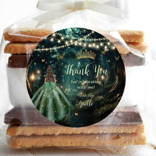 Bezauberndes Forest Emerald Green Dress Quinceañer Runder Aufkleber