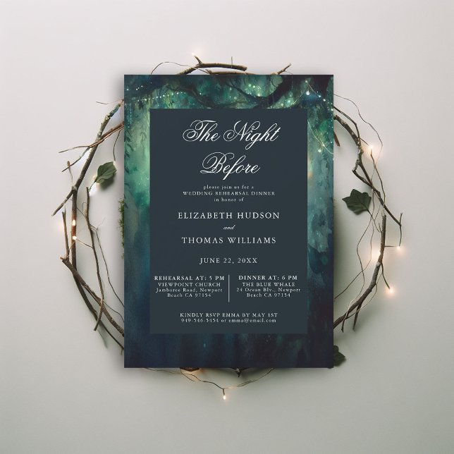 Bezauberndes Forest Emerald Night Probe Dinner Einladung (wedding rehearsal dinner invitation enchanted forest secret garden magic theme emerald night before)