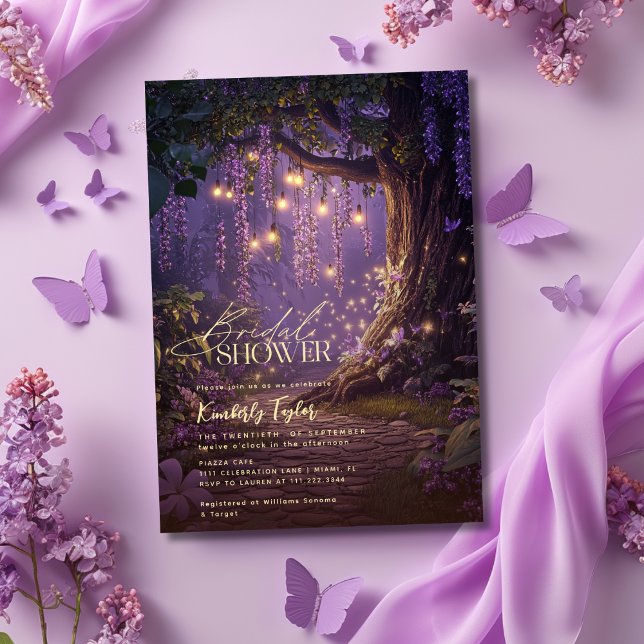 Bezauberndes Forest Fairy Lights Lila Brautparty Einladung (Von Creator hochgeladen)