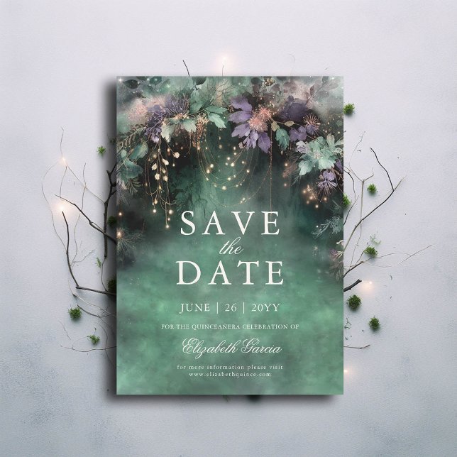 Bezauberndes Forest Lavender Quinceanera Mairy Tal Save The Date (enchanted forest quinceanera save the date fairy tale emerald green lavender purple pink elegant)