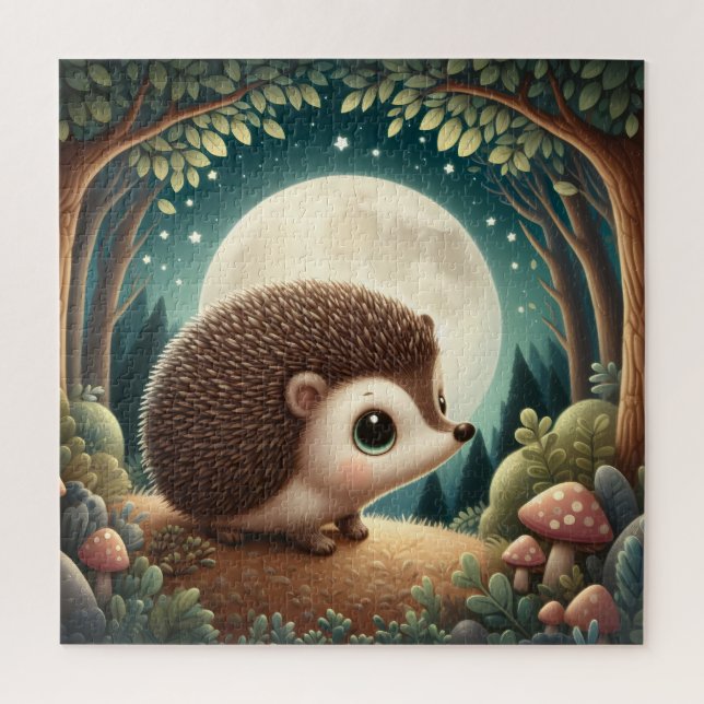 Bezauberndes Forest Night Igel Mondlicht Heiligtum Puzzle (Vertikal)