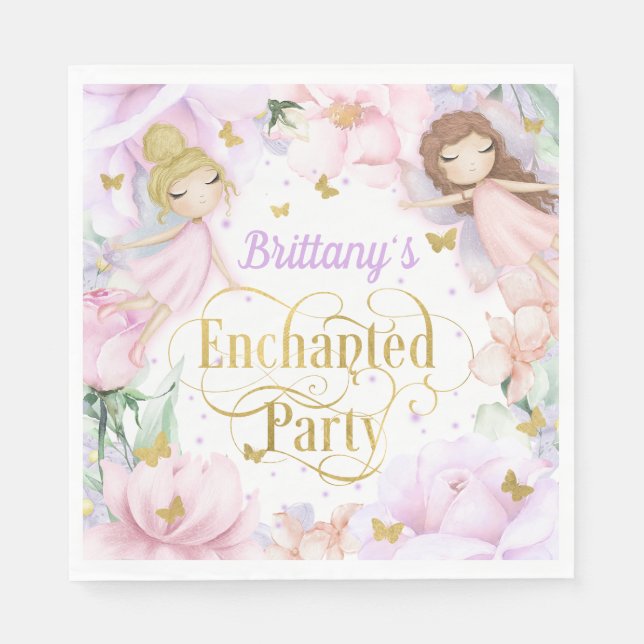 Bezauberndes Garden Party Fairy Themed Geburtstag Serviette (Vorderseite)
