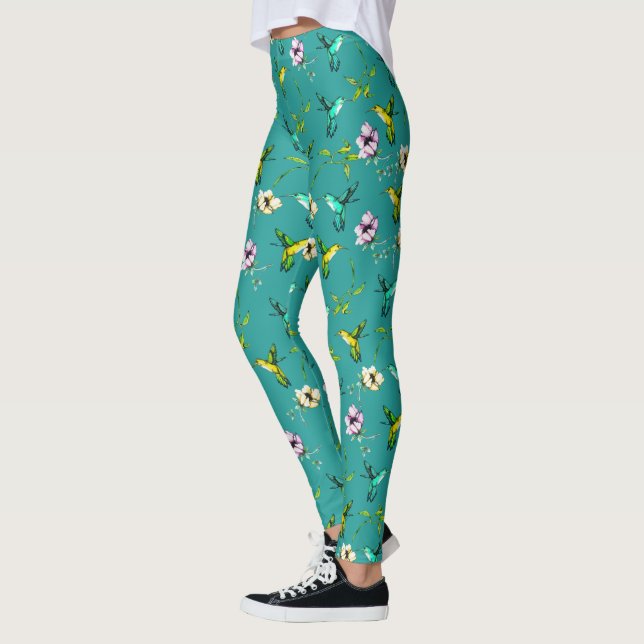 Bezauberndes Gartenwasser Wasserfarbe Hummingvögel Leggings (Links)