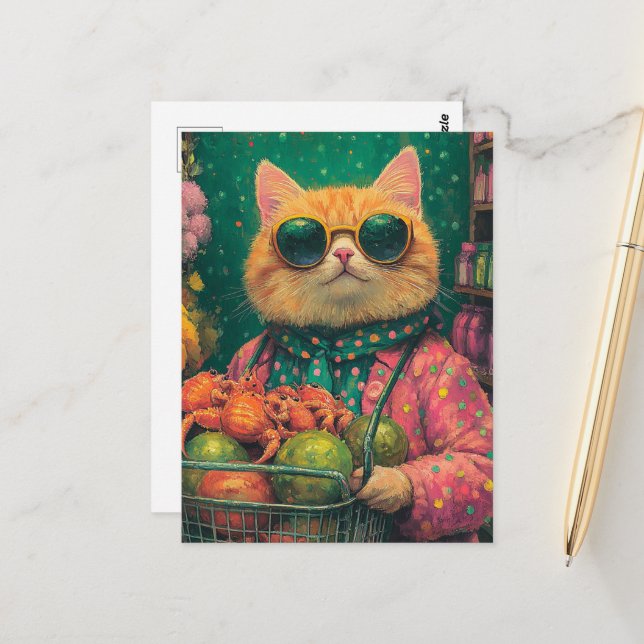 Bezauberndes Ginger Cat Lebensmittelgeschäft Postkarte (Vorderseite/Rückseite Beispiel)