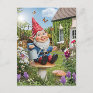 Bezauberndes Gnome mit Wasserkocher Postkarte