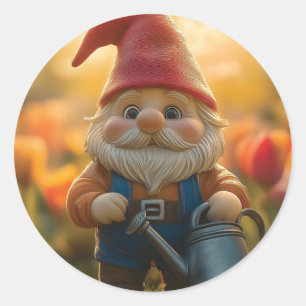Bezauberndes Gnome mit Wasserkocher Runder Aufkleber