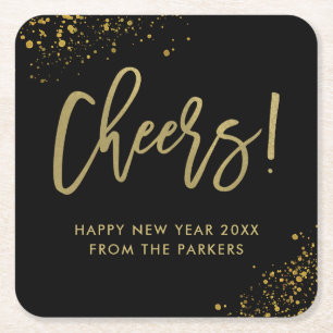 Bezauberndes Goldskript auf Silvester-Party des Rechteckiger Pappuntersetzer