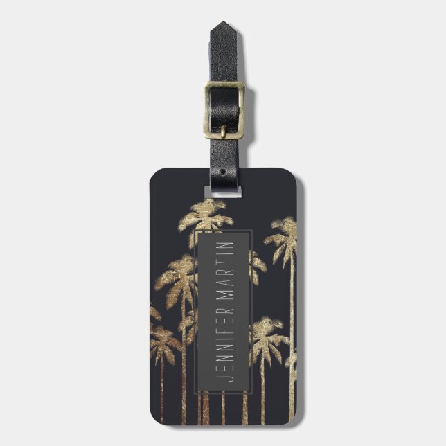 Bezauberndes Goldtropische Palmen auf Schwarzem Gepäckanhänger (Vorderseite vertikal)