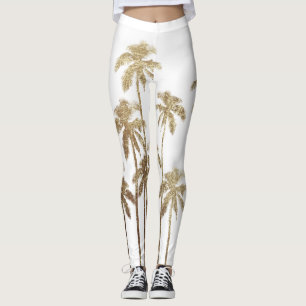 Bezauberndes Goldtropische Palmen auf Weiß Leggings