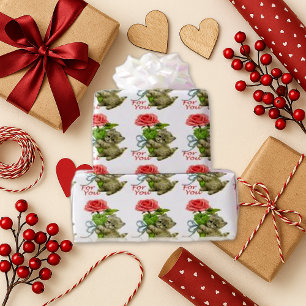 Bezauberndes graues Kätzchen Rose Vintage Geschenkpapier