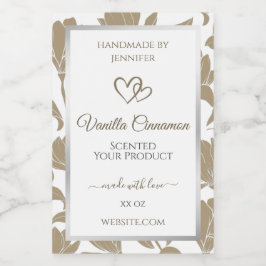 Bezauberndes Herz-Beige und weißes Blumenerzeugnis Lebensmitteletikett