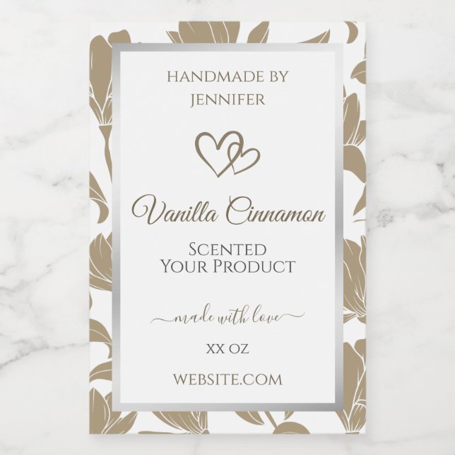 Bezauberndes Herz-Beige und weißes Blumenerzeugnis Lebensmitteletikett (Einzelnes Label)